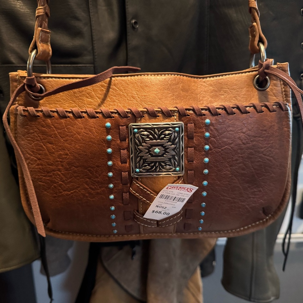 Justin Boots Brown and Blue Shoulder Bag with Western Flair